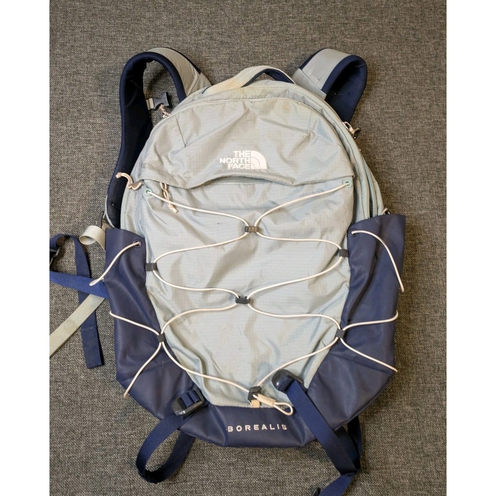 The North Face Borealis Backpack Gray / Blue Flex Vent School Travel Hiking Bag
